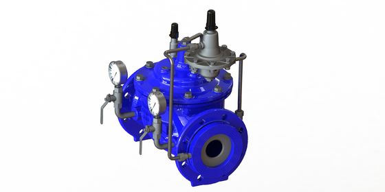 PN16 সর্বাধিক চাপ সম্পূর্ণ পোর্ট প্রবাহ নিয়ন্ত্রণ ভালভ স্টেইনলেস স্টিলে, নাইলন শক্তিবৃদ্ধিযুক্ত ডায়াফ্রাম এবং নীল Ral5005 ফিনিশ সহ